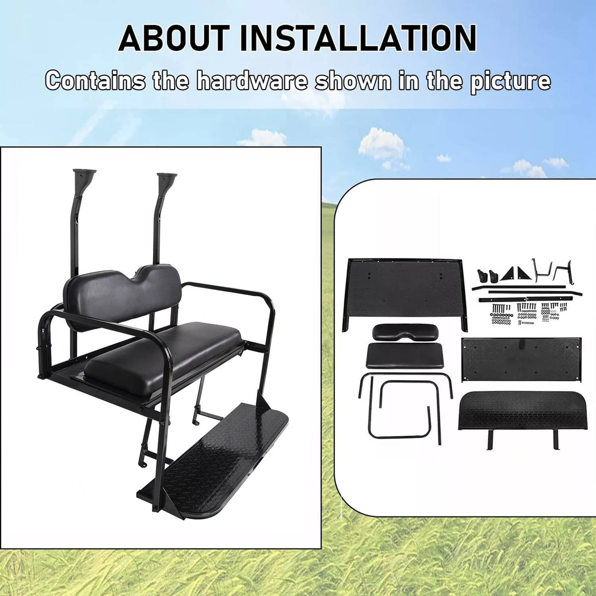 Solidspare Golf Cart Flip Rear Back Seat Kit Black For Club Car Precedent Tempo Onward 04+