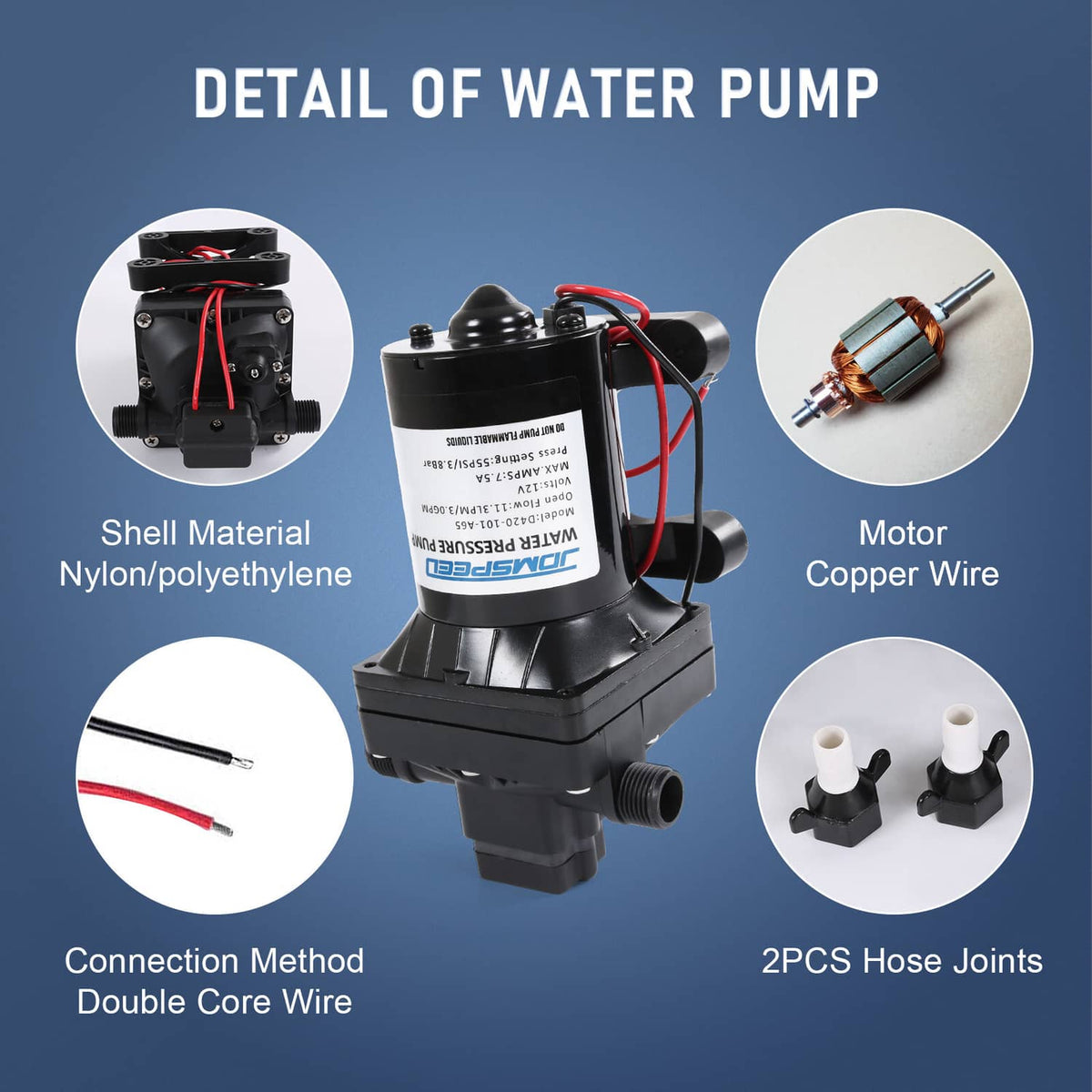 Solidspare 3.0 GPM 12V 55 PSI Water Pump For Camper RV Shower Sprayer 4008-101-A65
