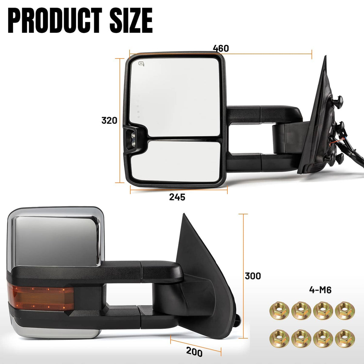 Solidspare Manual Heated Tow Mirrors For 2015-18 GMC Sierra Chevy Silverado 1500 2500 3500