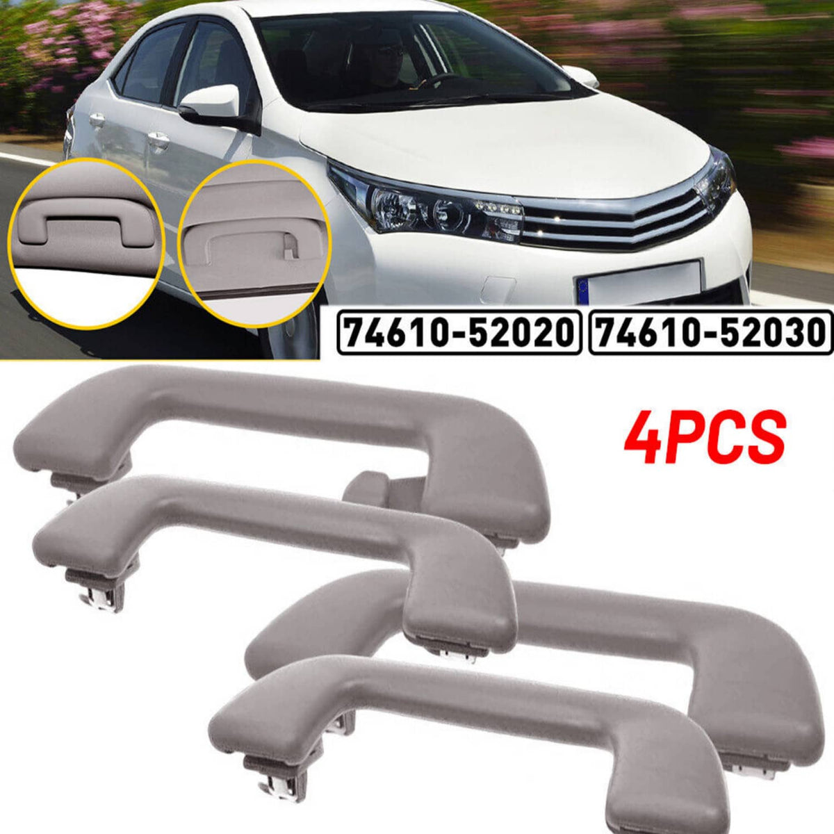 Solidspare 4Pcs Front & Rear Gray Inner Roof Ceiling Pull Handle Grab For 2006-2017 Toyota
