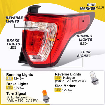 Solid Spare For Ford Explorer 2016 2017-2019 LED Tail Light Brake Lamp Passenger Right Side
