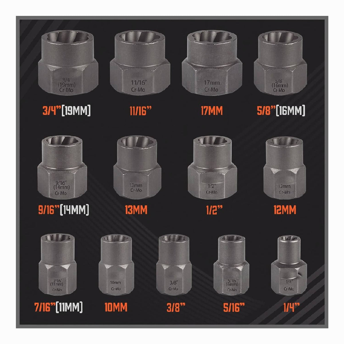 Solid Spare Impact Bolt Extractor Set Nut Remover Set Stripped Extraction Socket Tools 15pcs