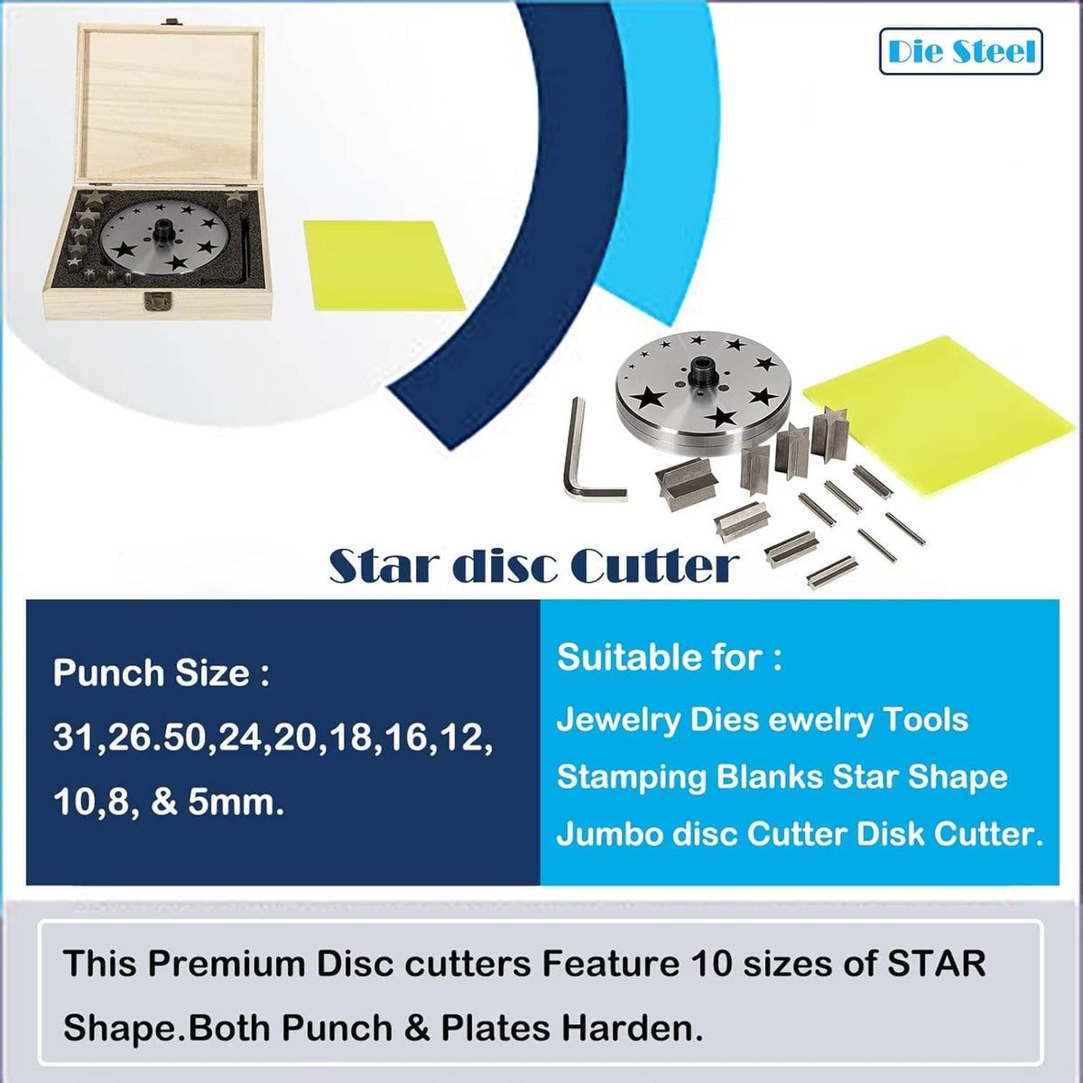 Solidspare Disc Cutter 5mm to 31mm With 10 Punches For Star Shapes Stamping Blanks Star
