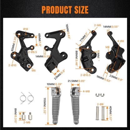 Solidspare Rider Footpeg Driver Footrest w/ Mount Bracket Kit for Kawasaki Ninja 400 18-24