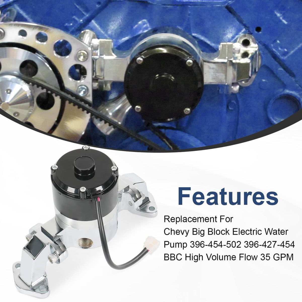 Solidspare High Flow Aluminum Electric Water Pump Fits Big Block Chevy 454 427 396 Chrome