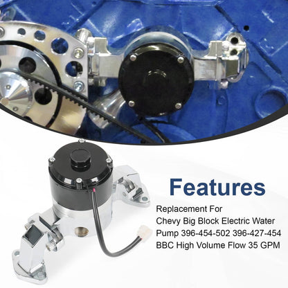 Solidspare High Flow Aluminum Electric Water Pump Fits Big Block Chevy 454 427 396 Chrome