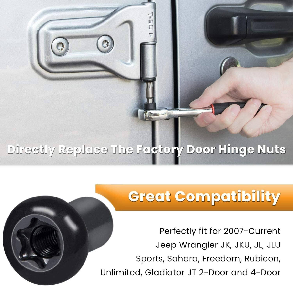 Solid Spare Door Hinge Nuts for Jeep Wrangler JK JL Sports Sahara Freedom Rubicon 2007-2020
