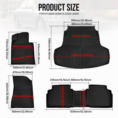 Solidspare Floor Mats & Cargo Liner Set Fit For Hyundai Sonata 2020 2021 2022 2023 2024