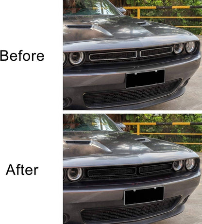 Solidspare Black Front Grill Mesh Grille Inserts Trim Cover for Dodge Challenger 2015-up