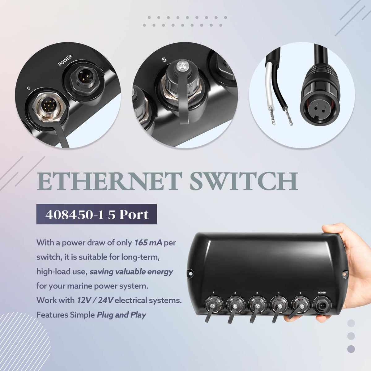 Solidspare 408450-1 5 Port Ethernet Switch, Black - Replace for Humminbird AS ETH 5PXG