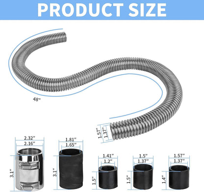 Solidspare Universal 48" Stainless Steel Radiator Flexible Coolant Water Hose W/ Caps Kit