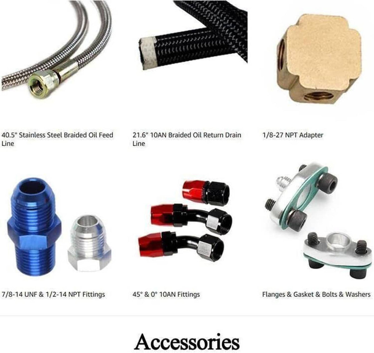 Solidspare Oil Feed Line+10AN Oil Drain Return Fitting Kit For Turbo T3 T4 T6 GT45 T04E T66
