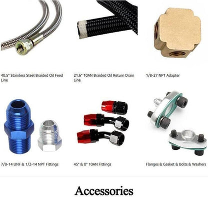 Solidspare Oil Feed Line+10AN Oil Drain Return Fitting Kit For Turbo T3 T4 T6 GT45 T04E T66