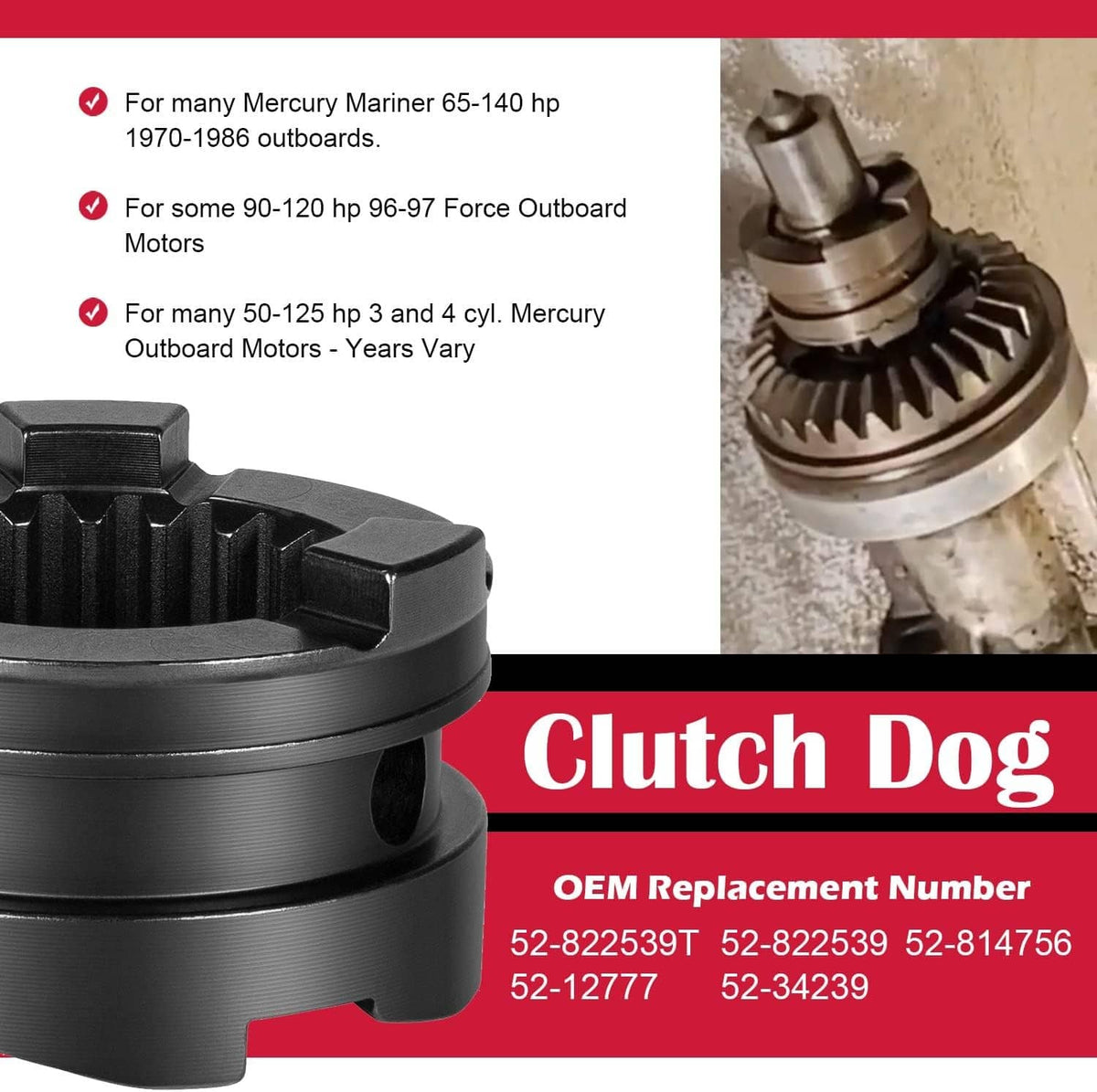 Solidspare Clutch Dog 3 Jaw Reverse 52-822539t for Mercury 90-120 hp 50-125 hp 3 cyl &4 cyl