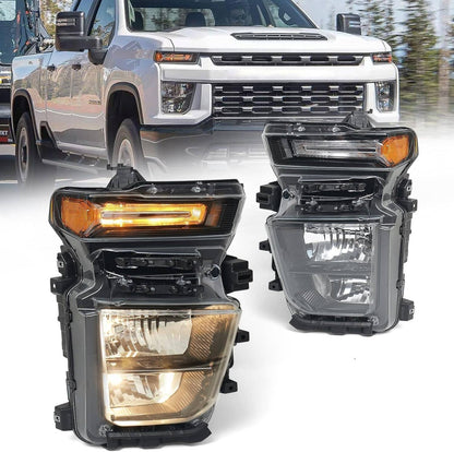 Solidspare Pair Halogen Headlights w/Bulb For 2024-2025 Chevy Silverado 2500HD 3500HD L+R