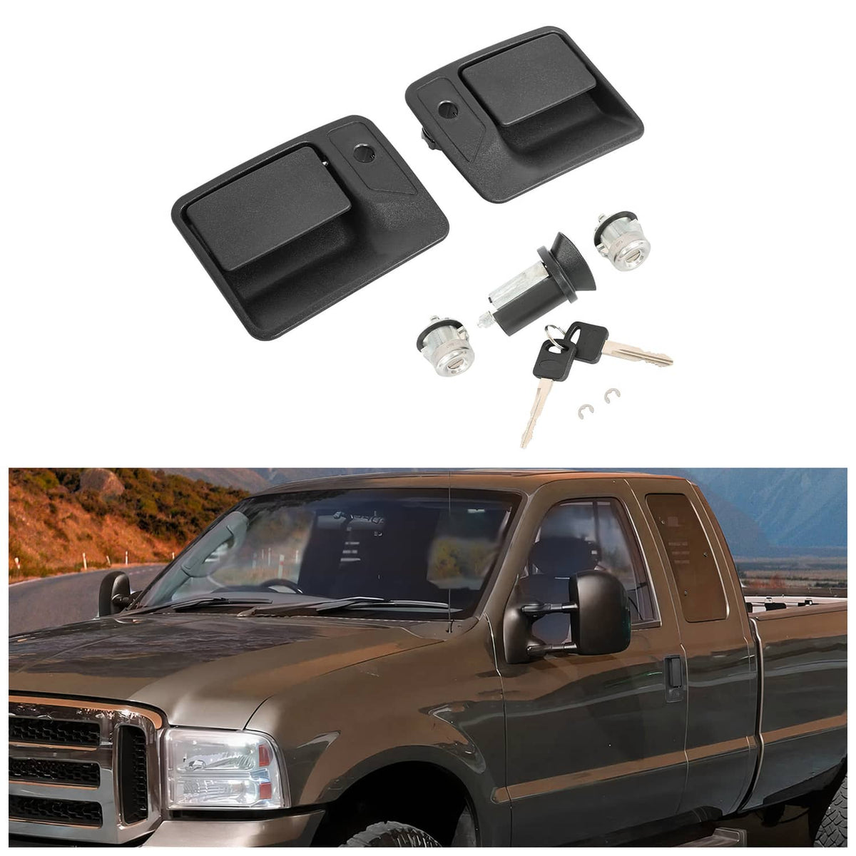 Solid Spare Ignition Door Lock Cylinder For F250 F350 F450 F550 Super Duty w/Handles 99-16