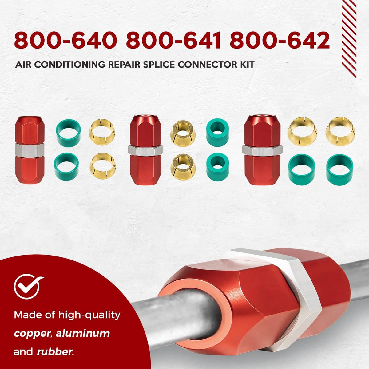 Solidspare 800-640 800-641 800-642 Aluminum Line Splice AC Repair Kit 5/8'', 3/8'', 1/2''