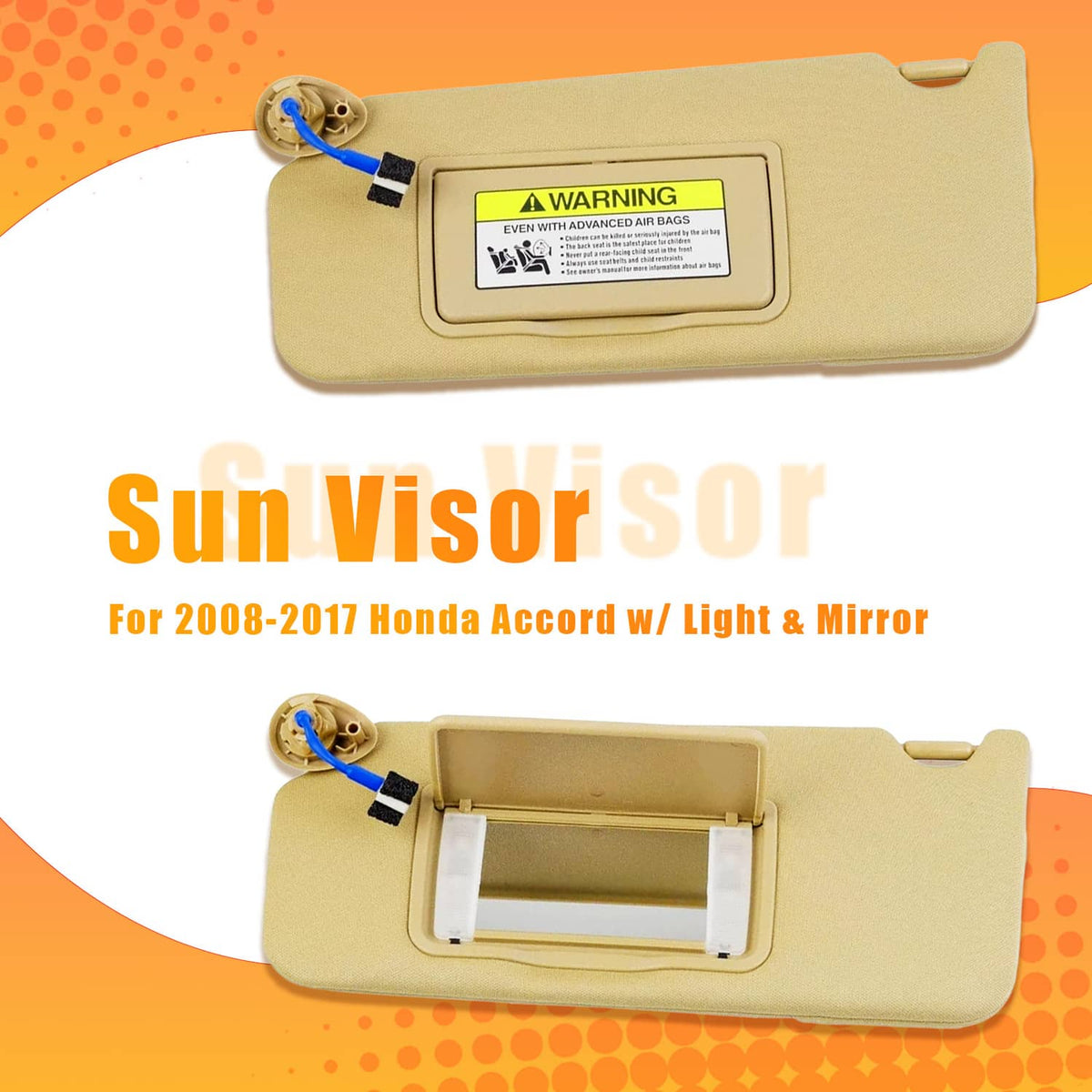 Solidspare Pair Tan Sun Visor 83280-TA5-A51ZA For 2008-2017 Honda Accord w/ Light & Mirror