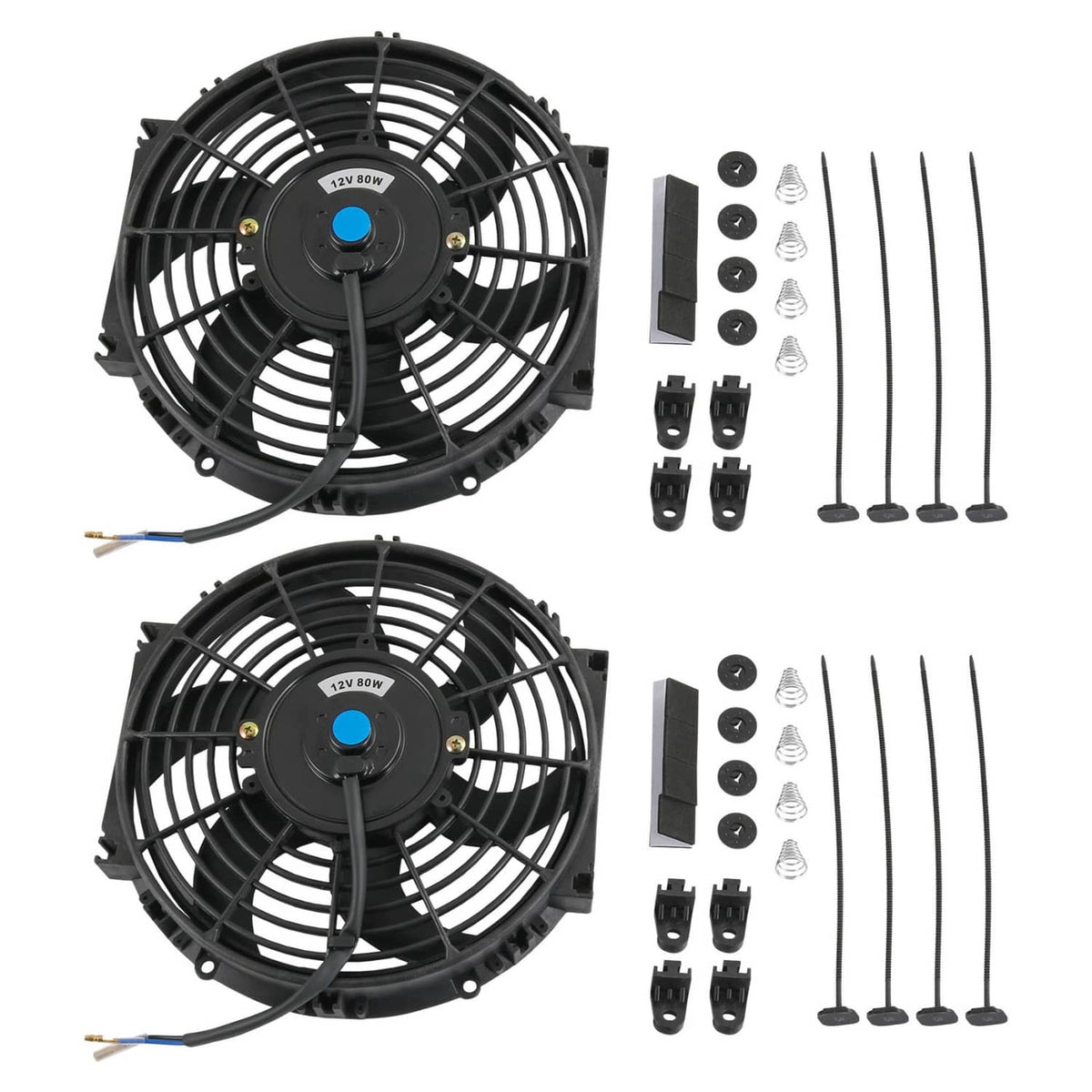 Solidspare 2X Universal 10" inch Slim Pull Push Racing Electric Radiator Engine Cooling Fan
