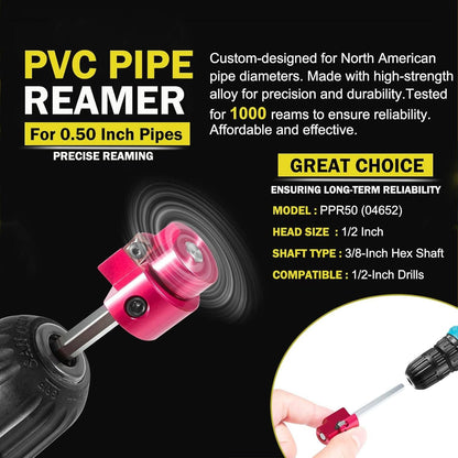 Solidspare Premium 1/2'' PVC Pipe Reamer with 1/4-Inch Hex Shaft, Plastic Pipe Fitting Ream