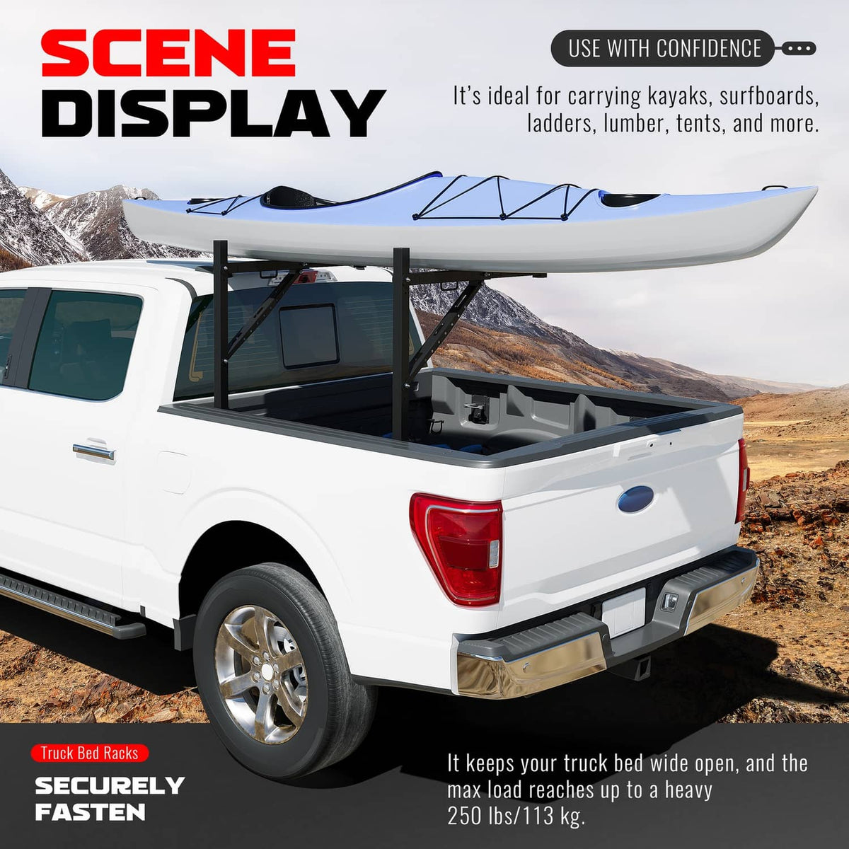 Solid Spare Adjustable Truck Rack Pick up Truck Bed Ladder 250lbs Capacity Extendable Racks