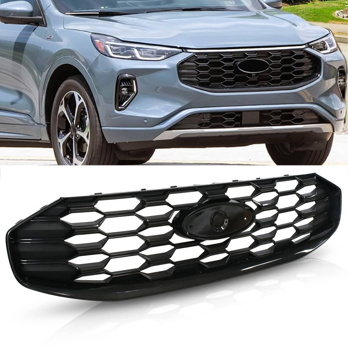 Solidspare For 2023-2025 Ford Escape ST-Line Front Black Grille W/O Radar Holes PJ6Z8200E