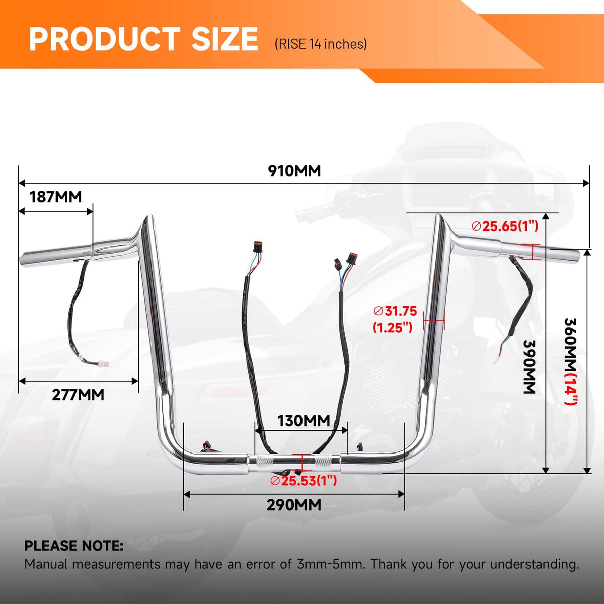Solidspare Chrome 14" Pre-Wired Ape Hanger Handlebars For 2015-2022 CVO Street Glide FLHXSE