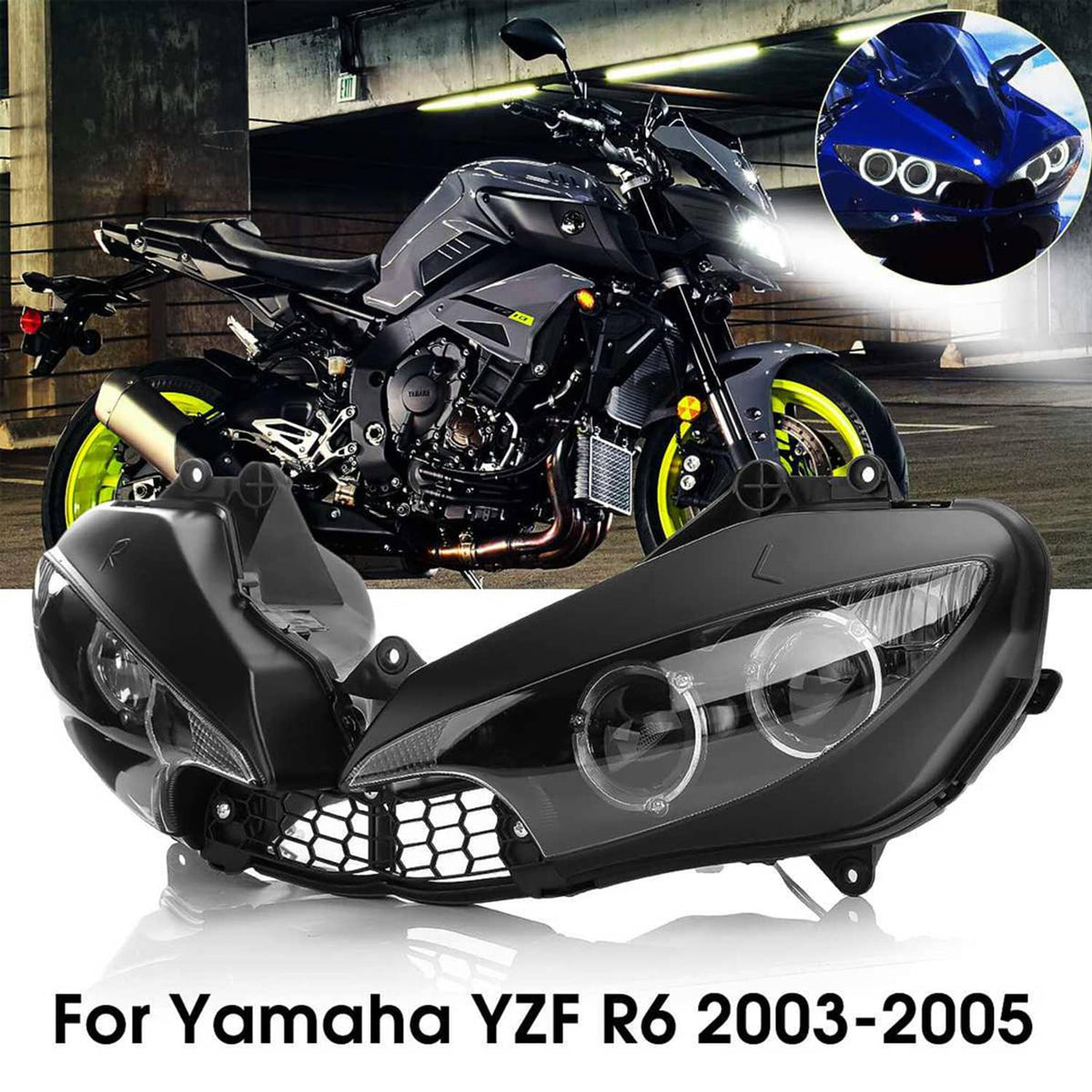 Solidspare Headlight Head Lamp Assembly For Yamaha YZF R6 2003-2005 / YZF R6S 2006-2009