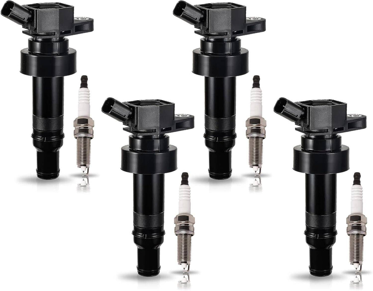 Solidspare 4X Spark Plug + 4X Ignition Coil For Kia Rio Soul Hyundai Accent Veloster UF652