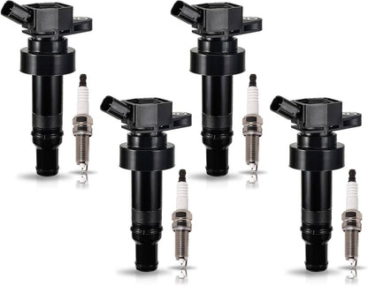 Solidspare 4X Spark Plug + 4X Ignition Coil For Kia Rio Soul Hyundai Accent Veloster UF652