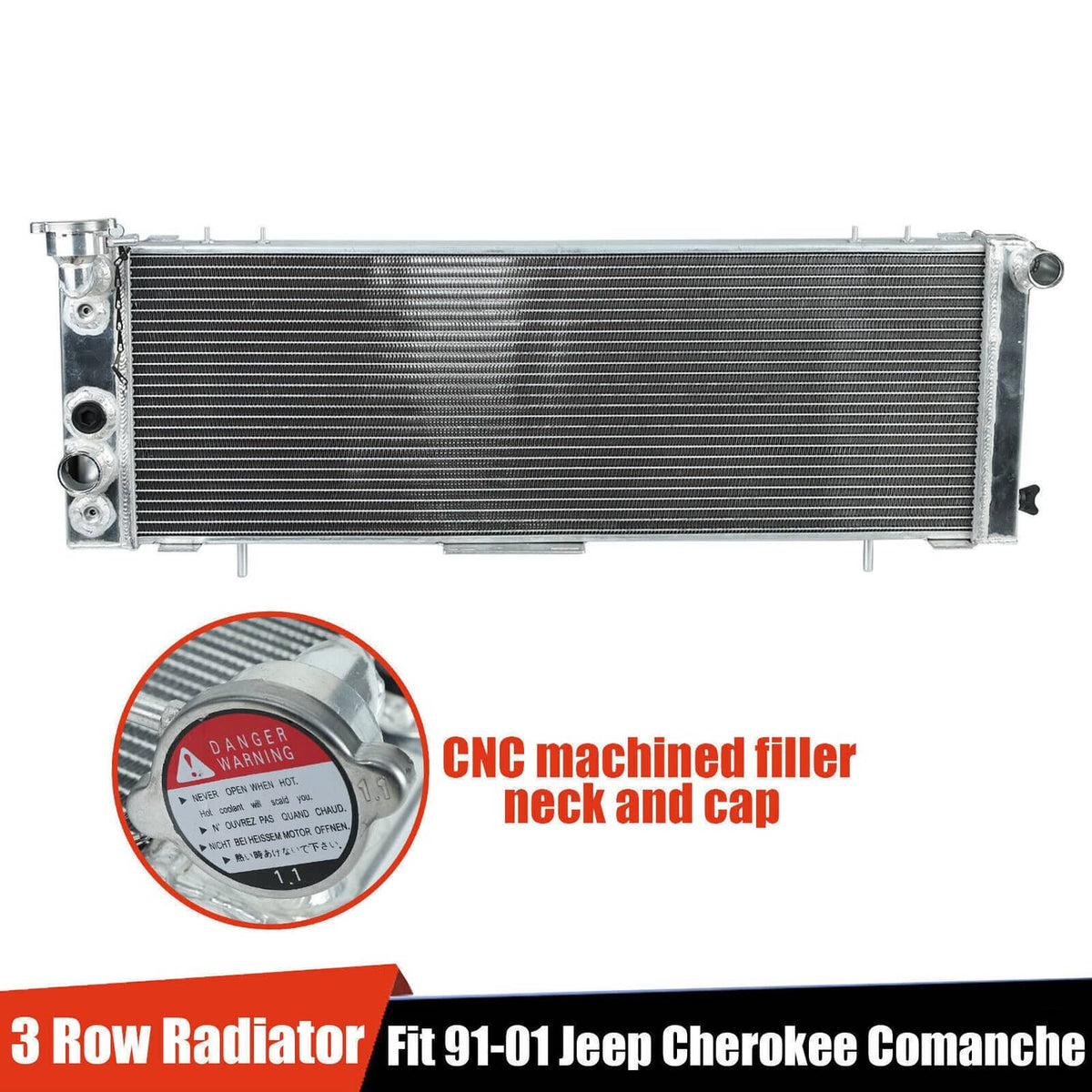 Solidspare New 3 Row Core Aluminum Radiator For 91-01 Jeep Cherokee XJ Comanche 2.5L 4.0L
