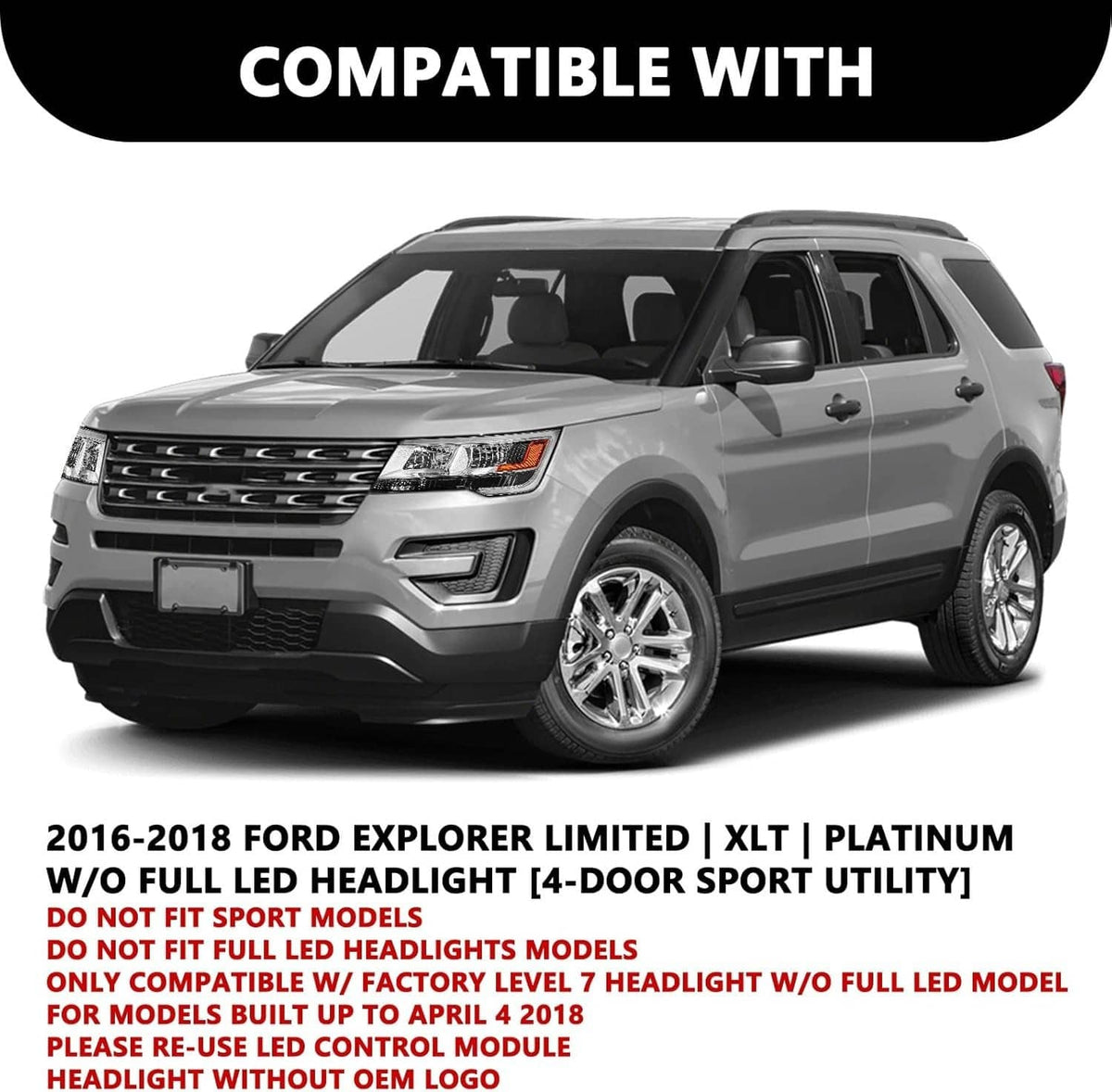 Solidspare Driver Left Side Headlight w/ LED DRL For 2016-2019 Ford Explorer Chrome Housing