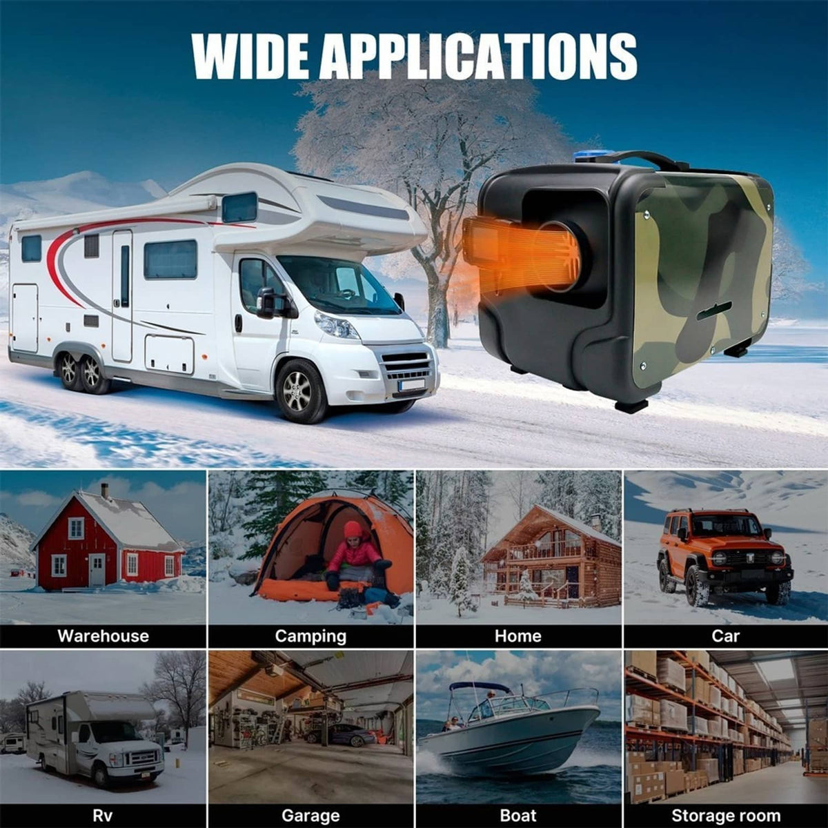 Solidspare 8KW Diesel Air Heater All in one 12V/24V 110V Bluetooth APP Remote Control Car