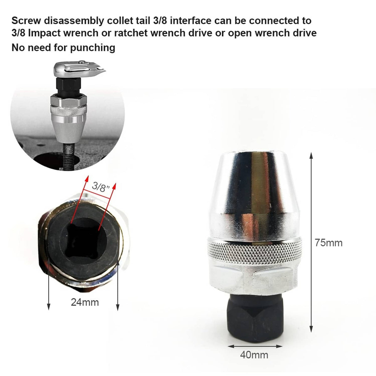 Solid Spare 3/8" DRIVE DR UNIVERSAL BROKEN THREAD STUD EXTRACTOR TOOL REMOVER REMOVAL SOCKET