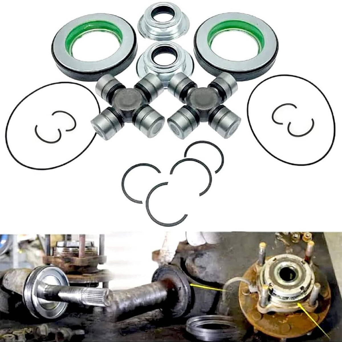 Solidspare Front Axle Seal & Greaseable U Joint Kit for 05-14 Ford Ford F250/350 Super Duty