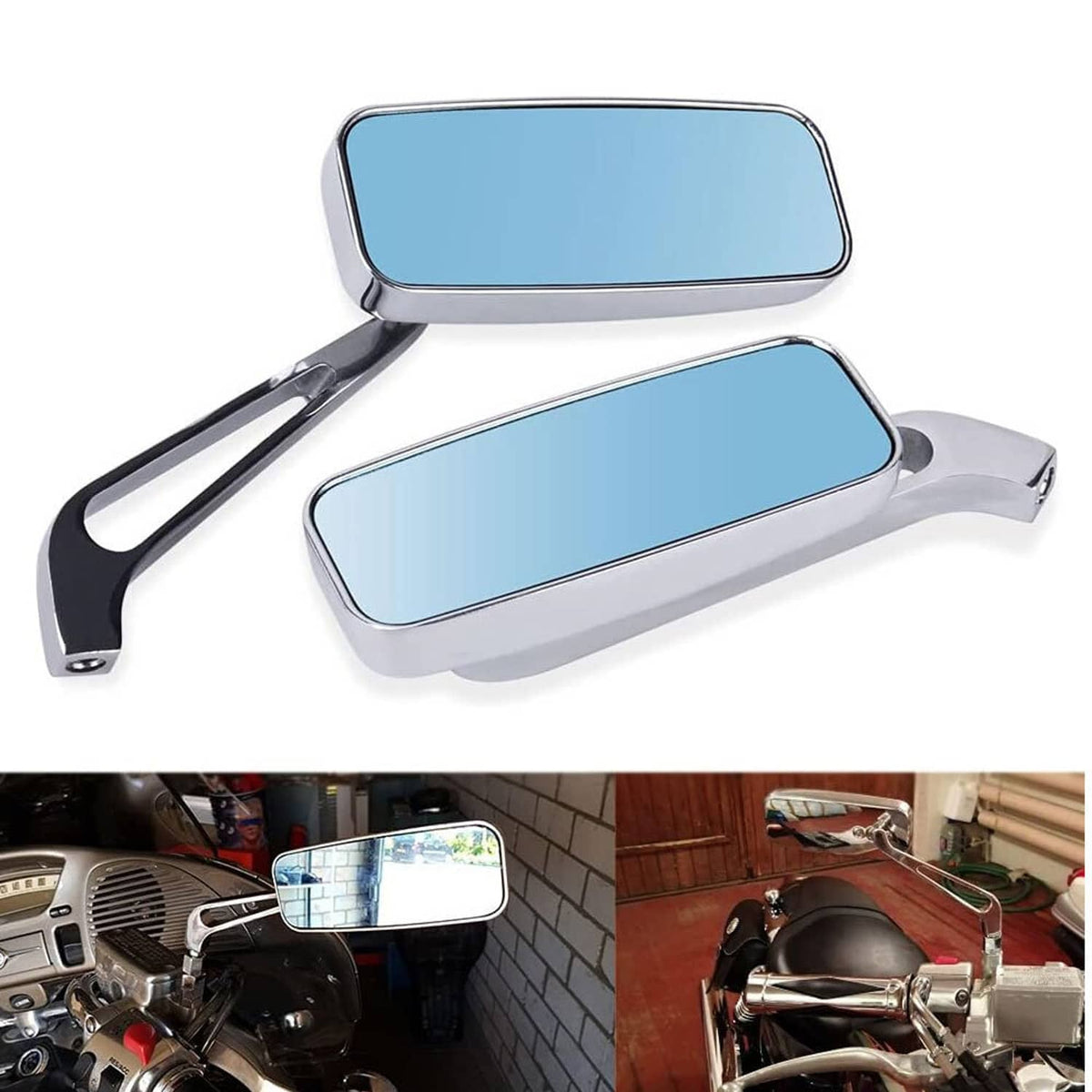 Solidspare Rectangle Motorcycle Mirrors Custom For Harley Cruiser Chopper Softail Sportster
