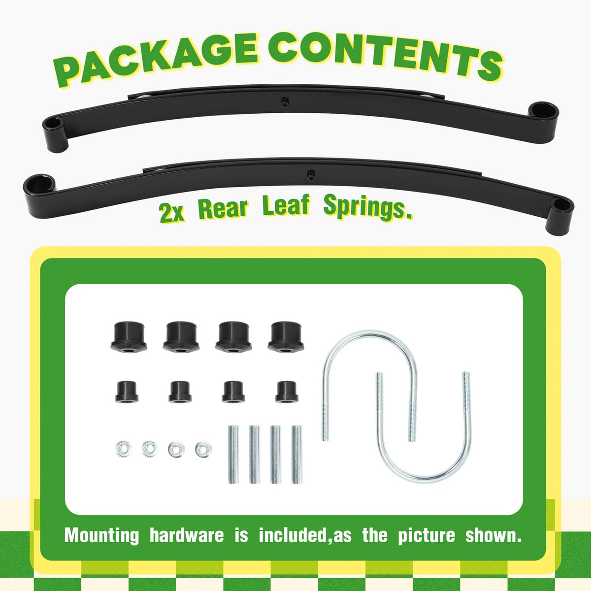 Solidspare Rear 2 Leaf Spring Kit W/Bushing & Sleeves For Golf Carts EZGO RXV 2008-UP