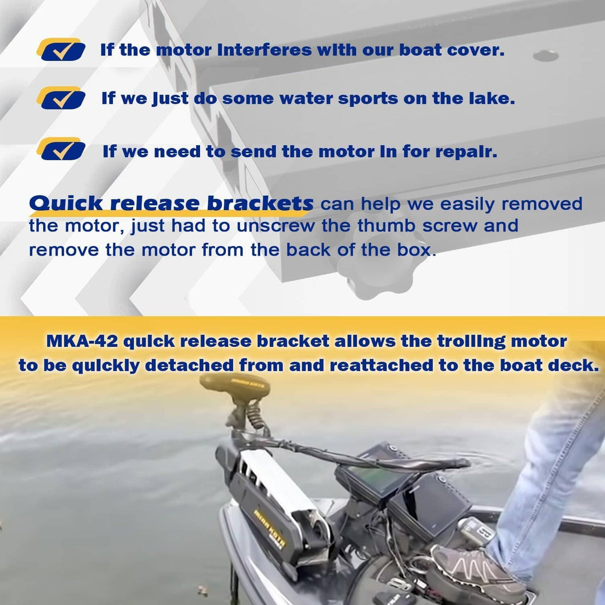 Solid Spare For Minn Kota 1862014 MKA-42 Aluminum Quick Release Bracket Trolling Motor Mount