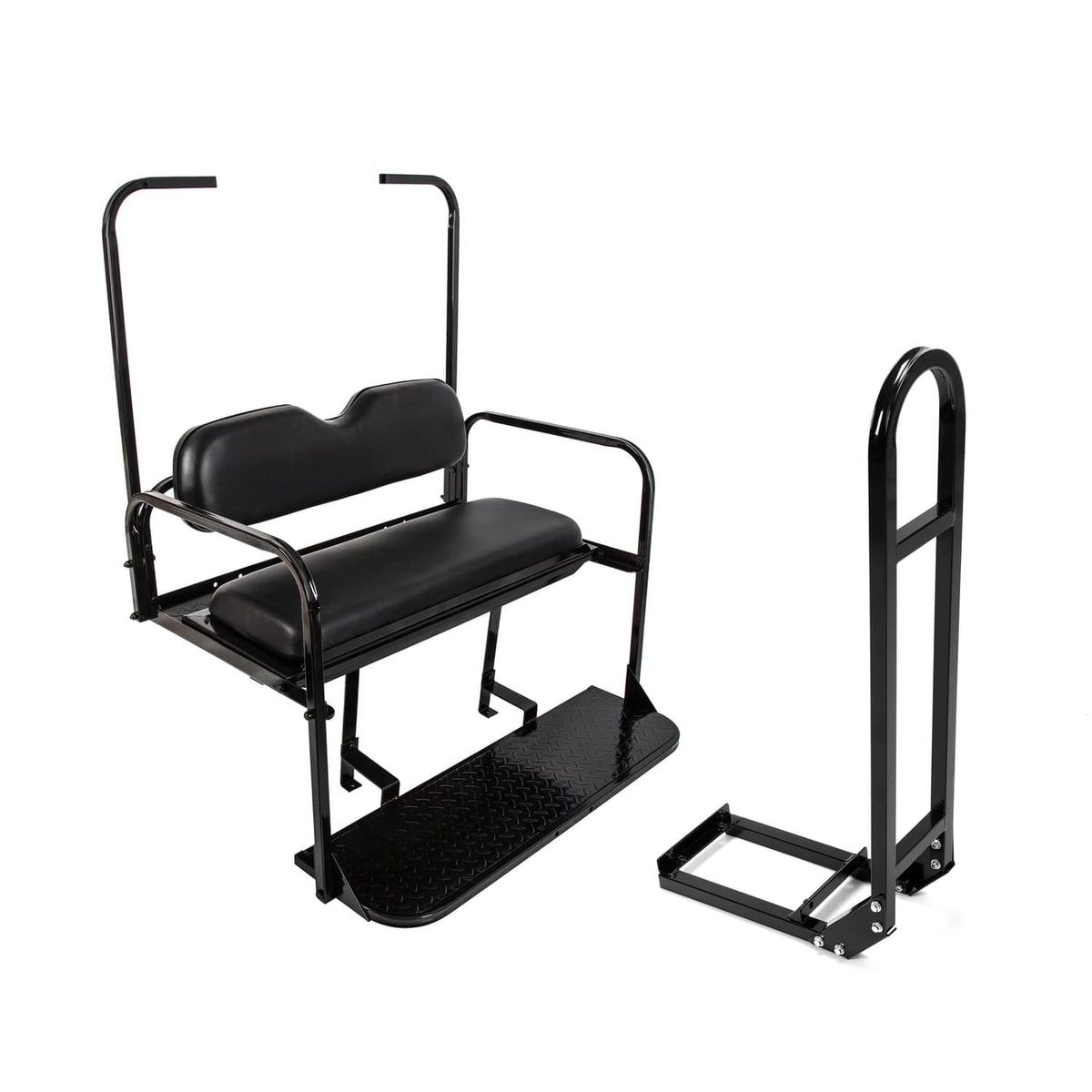 Solidspare Rear Flip Seat Kit for EZGO Golf Cart TXT model (Black) with Grab Bar Handle