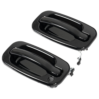Solid Spare Door Handle Set For Chevy Silverado 1500 1999-2006 Smooth Black Front Outer 2PCS