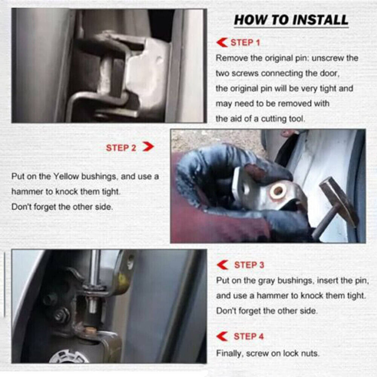 Solidspare Front Door Hinge Pin & Bushing Repair Kit 2 pin 1 Door For Ford Lincoln Mercury