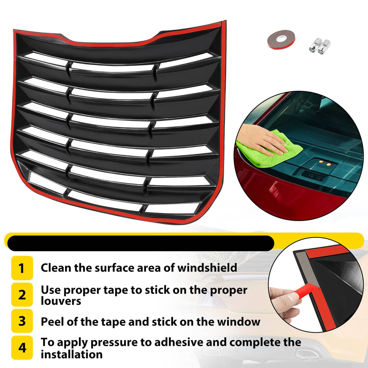 Solid Spare Matte Black Rear Window Louver Sun Shade Cover W/Tape For Ford Fusion 2013-2020