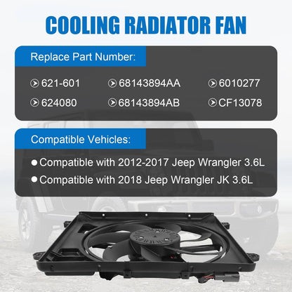 Solidspare 68143894AA Radiator Cooling Fan AssemblyFor 2012-2018 Jeep Wrangler JK 3.6L New