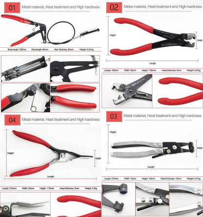 Solidspare Flexible Automotive Hose Clamp Clip Plier Tool Set Swivel Jaw Flat Angled Band