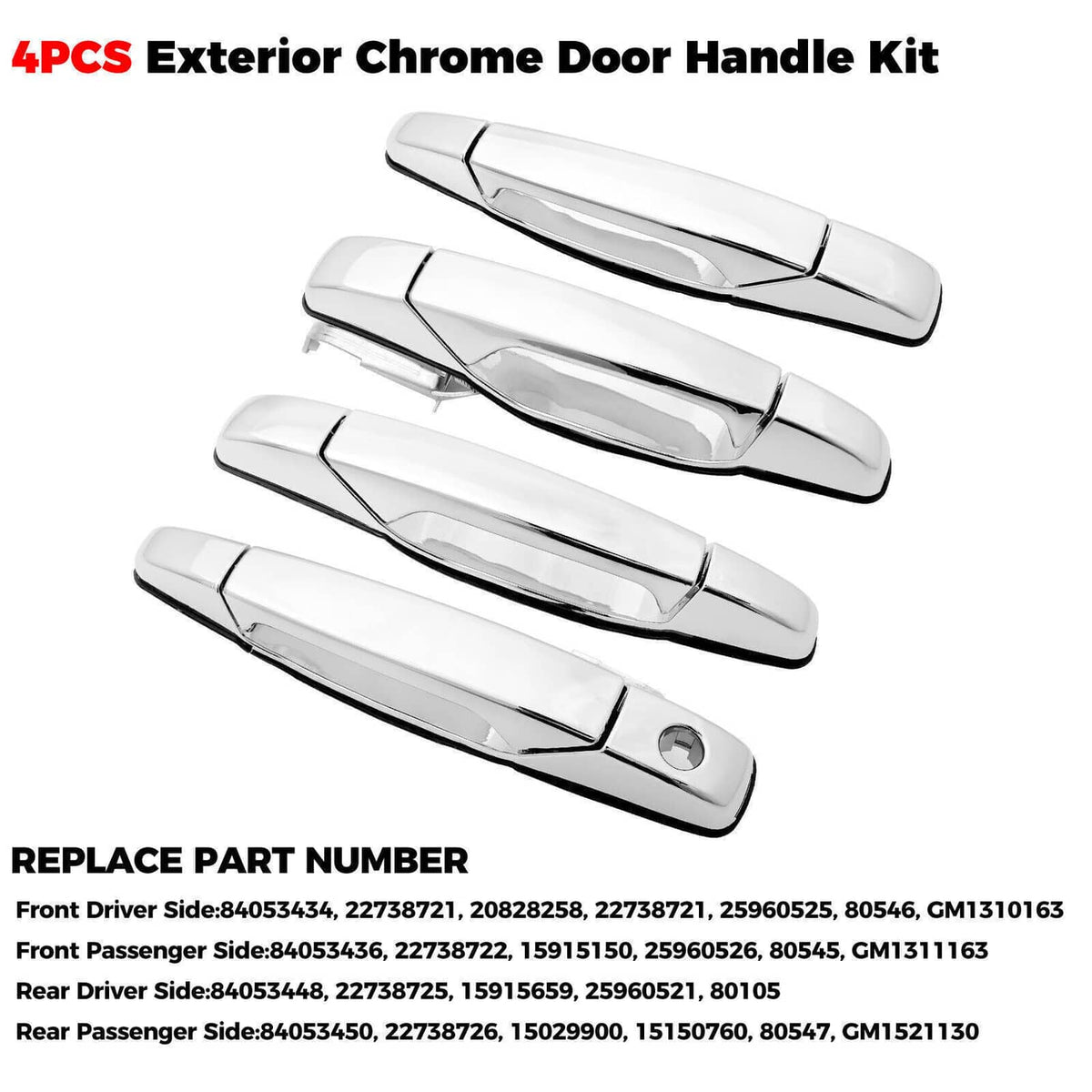 Solidspare 4X Chrome Exterior Door Handle Set For Chevy Tahoe GMC Yukon Sierra Denali 07-13