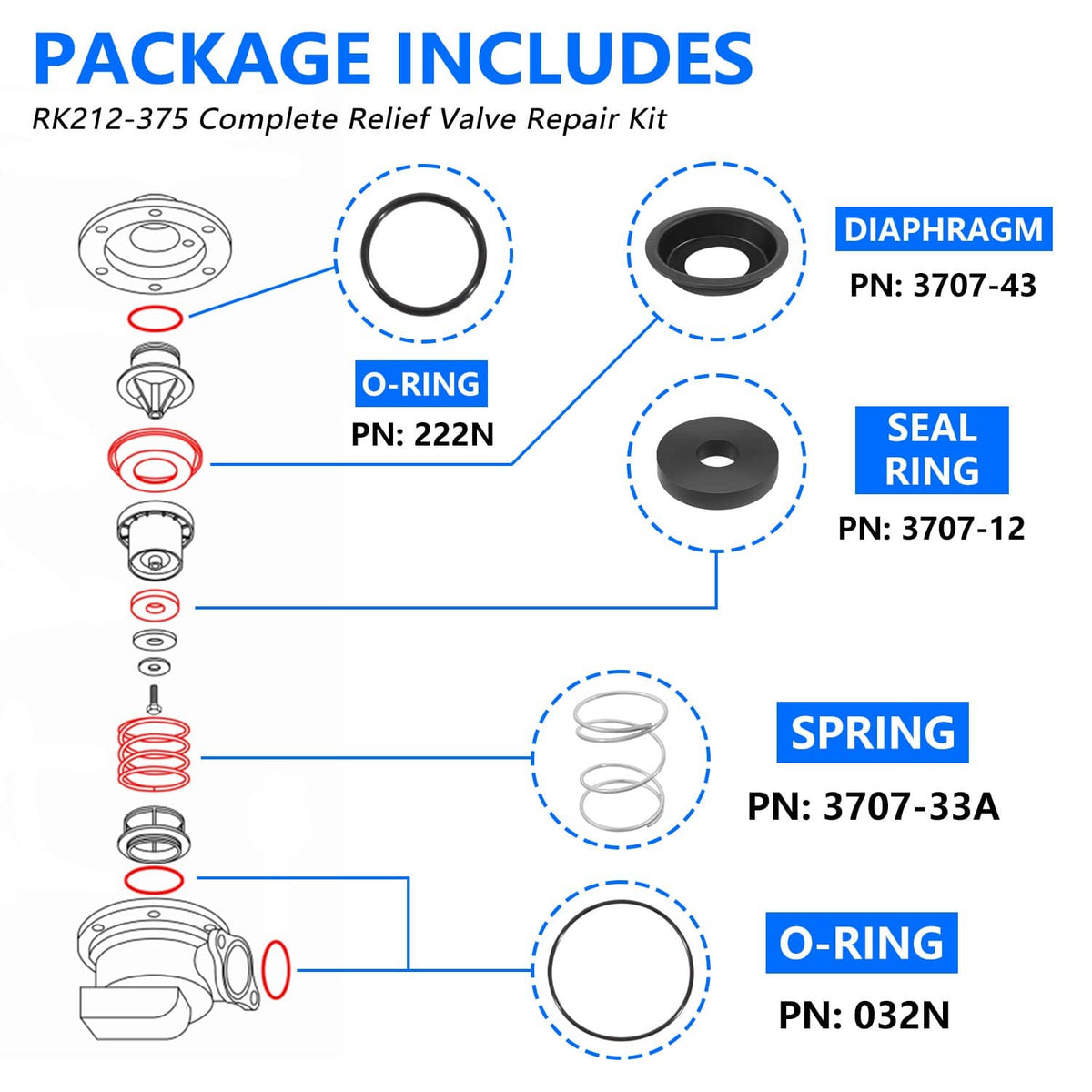Solidspare RK212-375R Relief Valve Rubber Kit for 2-1/2"-6" Model 375/375A/375AST/475/475V