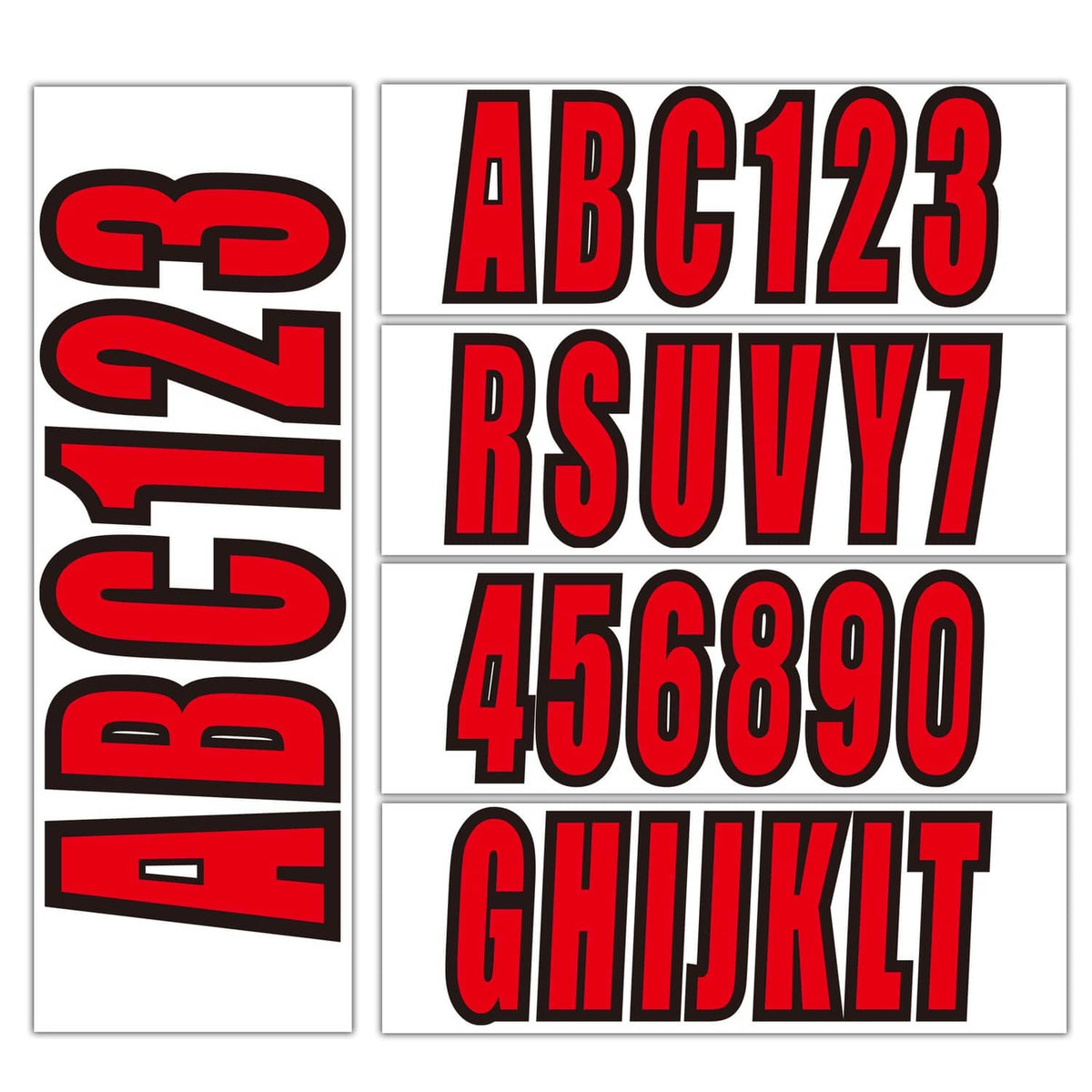 Solid Spare 3"Custom boat registration numbers Decal Sticker 4 sets of A-Z 4 sets of 0-9 Red