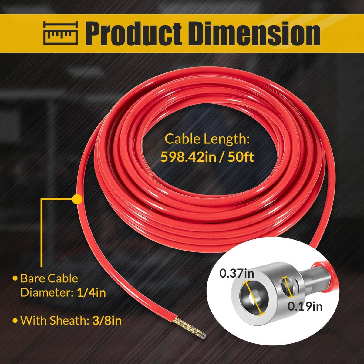 Solidspare Replace for FlexShaft Cable Assembly 64343 K9-102, 50ft, for 1-1/4” to 2” Pipes
