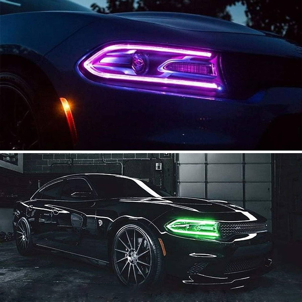 Solidspare Pair For 2015-2021 Dodge Charger LED Projector Headlights RGB Color Change Lamps