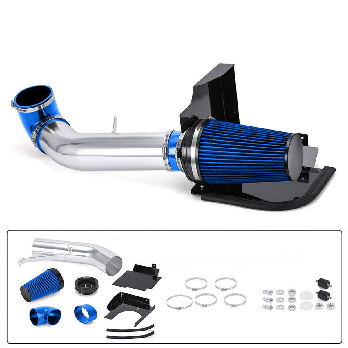 Solidspare 4" Cold Air Intake Kit+Heat Shield Blue For 1999-2007 Chevy GMC V8 4.8/5.3/6.0L